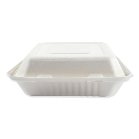 Boardwalk Molded Fiber Food Containers, Hinged-Lid, 3-Comp, 9 x 9, White, PK200 BWKHINGEWF3CM9